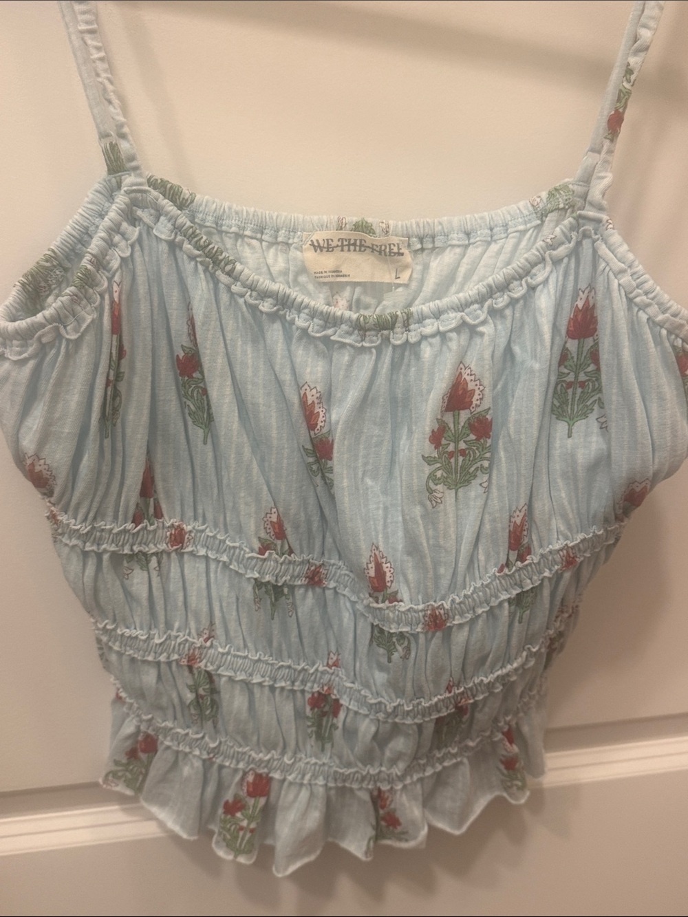 We The Free Light Blue Floral Smocked Cami